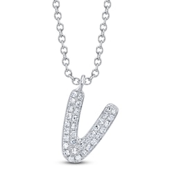 Shy Creation Diamond Letter V Pavé Necklace 1/20 ct tw 14K White Gold 18" SC55028331-V