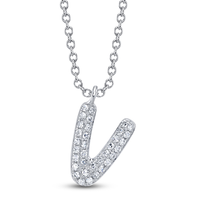 Main Image 1 of Shy Creation Diamond Letter V Pavé Necklace 1/20 ct tw 14K White Gold 18" SC55028331-V