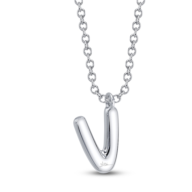 Main Image 3 of Shy Creation Diamond Letter V Pavé Necklace 1/20 ct tw 14K White Gold 18" SC55028331-V