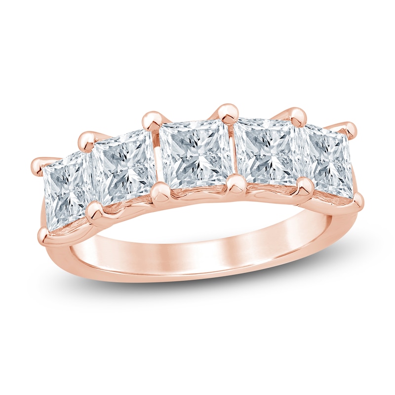 Main Image 1 of Princess-Cut Lab-Grown Diamond Five-Stone Anniversary Ring 3 ct tw 14K Rose Gold