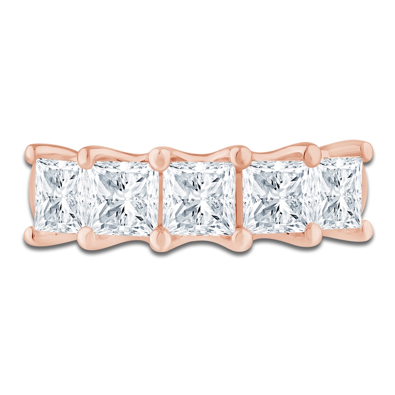 Main Image 3 of Princess-Cut Lab-Grown Diamond Five-Stone Anniversary Ring 3 ct tw 14K Rose Gold
