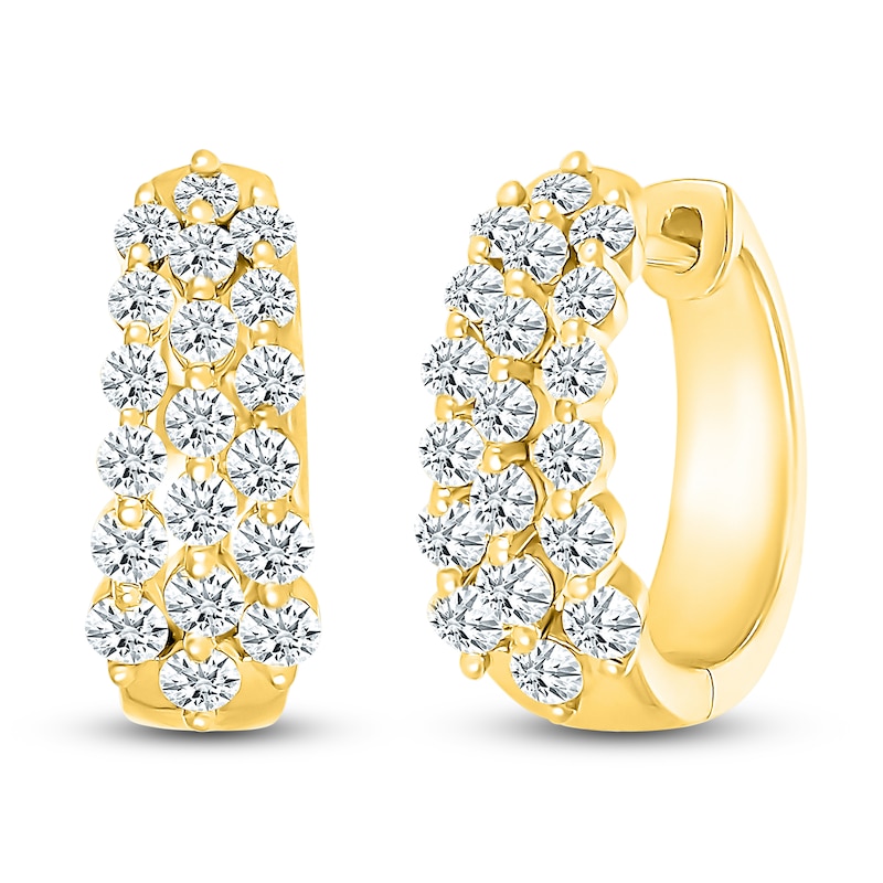 Main Image 2 of Diamond Three-Row Hoop Earrings 1 ct tw 10K Yellow Gold