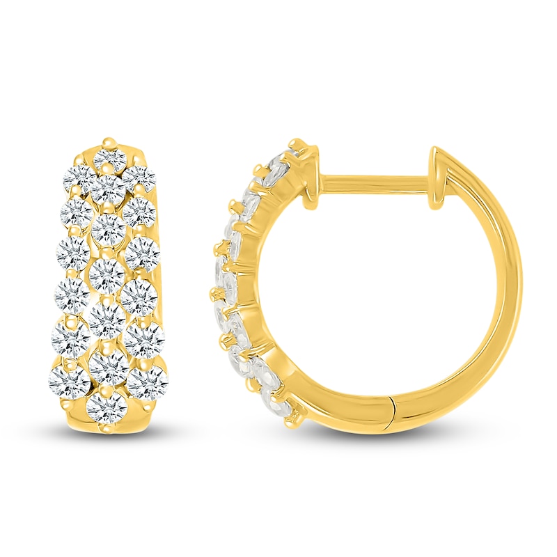 Main Image 3 of Diamond Three-Row Hoop Earrings 1 ct tw 10K Yellow Gold