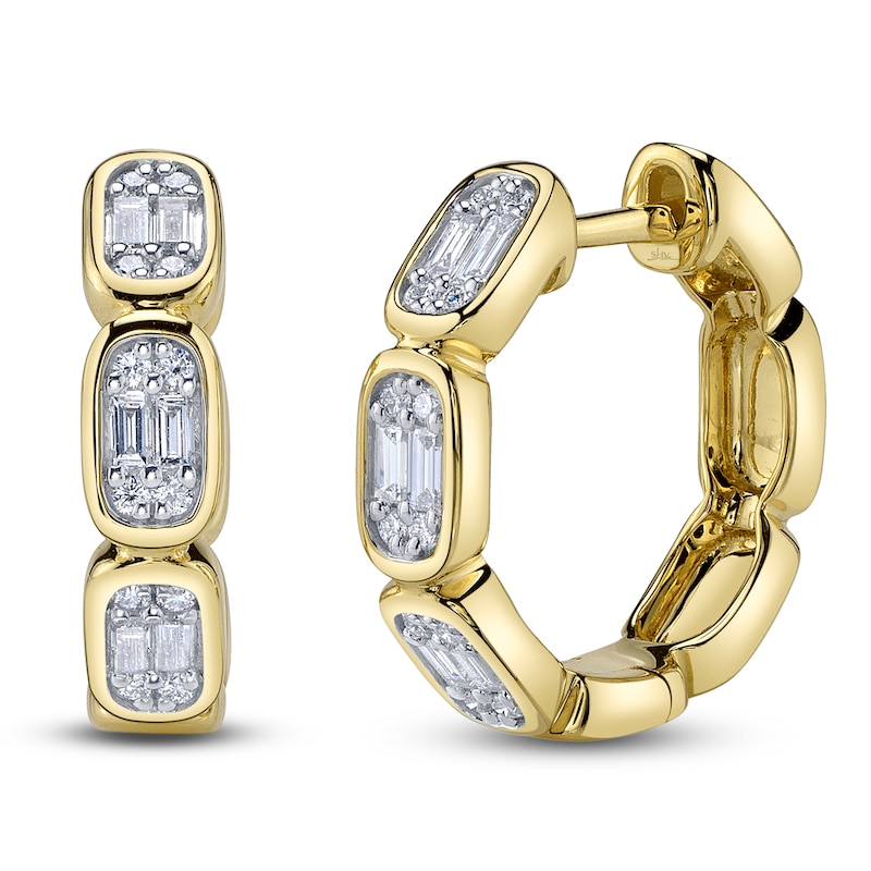 Main Image 1 of Shy Creation Baguette & Round-Cut Multi-Diamond Hoop Earrings 1/3 ct tw 14K Yellow Gold SC55027057RDD0.65