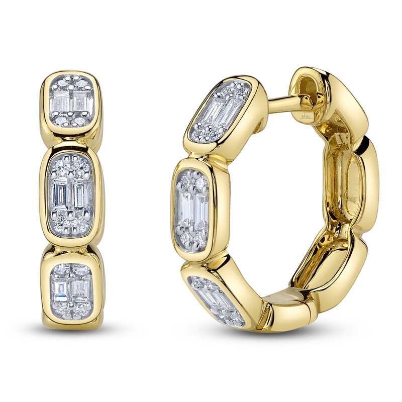 Main Image 2 of Shy Creation Baguette & Round-Cut Multi-Diamond Hoop Earrings 1/3 ct tw 14K Yellow Gold SC55027057RDD0.65