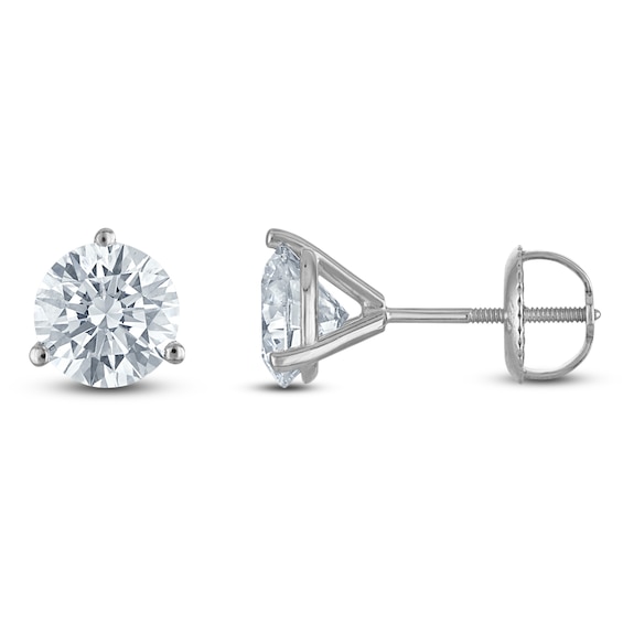 Round-Cut Lab-Grown Diamond Solitaire Stud Earrings 2 ct tw 18K White Gold (VS2/F)