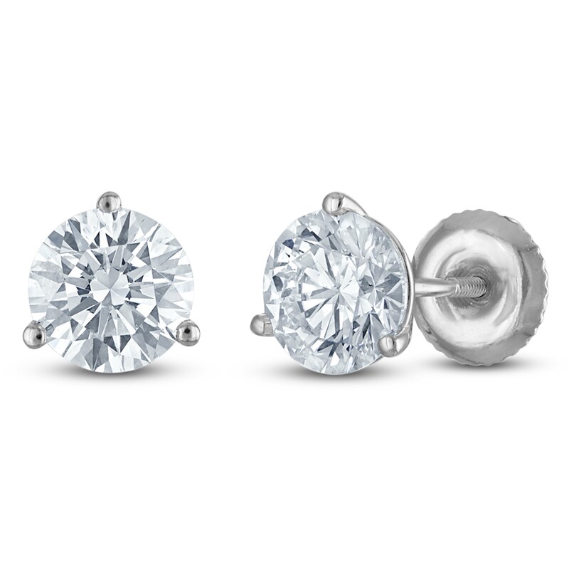 Main Image 2 of Round-Cut Lab-Grown Diamond Solitaire Stud Earrings 2 ct tw 18K White Gold (VS2/F)
