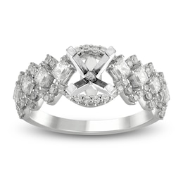 Princess & Round-Cut Lab-Grown Diamond Scalloped Engagement Ring Setting 1 ct tw Platinum