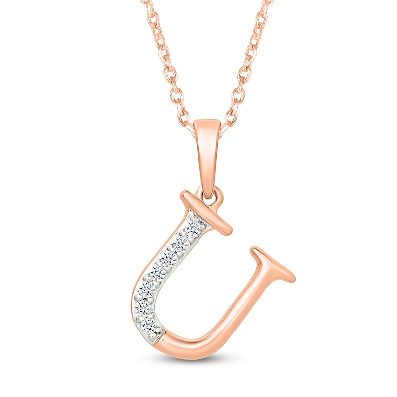 Main Image 1 of Diamond Initial U Necklace 1/20 ct tw 10K Rose Gold 18"