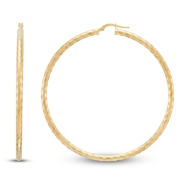 Diamond-Cut Scale Pattern Hoop Earrings 14K Yellow Gold 60mm