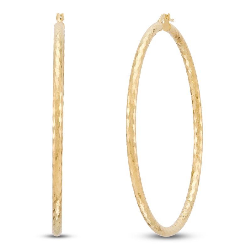 Main Image 2 of Diamond-Cut Scale Pattern Hoop Earrings 14K Yellow Gold 60mm