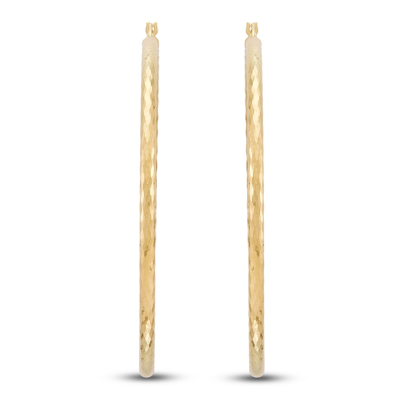 Main Image 3 of Diamond-Cut Scale Pattern Hoop Earrings 14K Yellow Gold 60mm