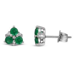 Round-Cut Natural Emerald & Diamond Stud Earrings 1/20 ct tw 14K White Gold