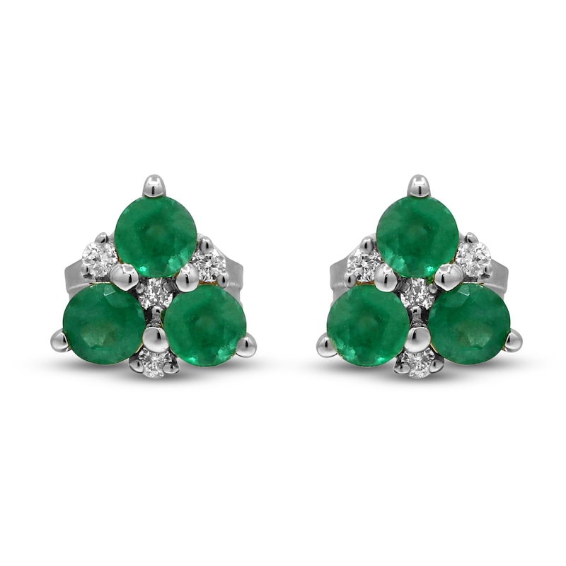 Main Image 3 of Natural Emerald & Diamond Trio Stud Earrings 1/20 ct tw 14K White Gold