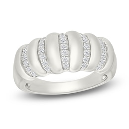 Diamond Stripe Domed Fashion Ring 1/4 ct tw Sterling Silver
