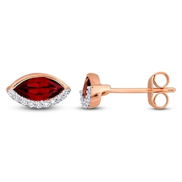 Marquise-Cut Natural Garnet & Diamond Stud Earrings 1/10 ct tw 14K Rose Gold