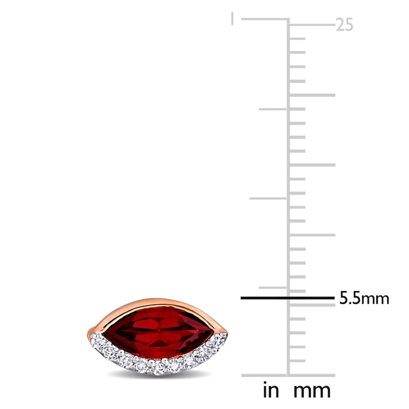 Main Image 2 of Marquise-Cut Natural Garnet & Diamond Stud Earrings 1/10 ct tw 14K Rose Gold
