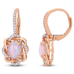 Oval-Cut Natural Blue Opal & Diamond Twist Frame Drop Earrings 1/4 ct tw 10K Rose Gold