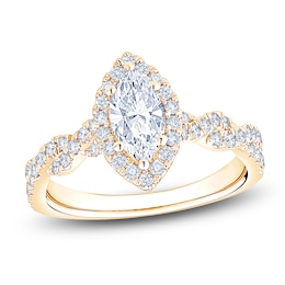 Brilliant Moments Certified Marquise-Cut Diamond Halo Engagement Ring 1-1/6 ct tw 14K Yellow Gold