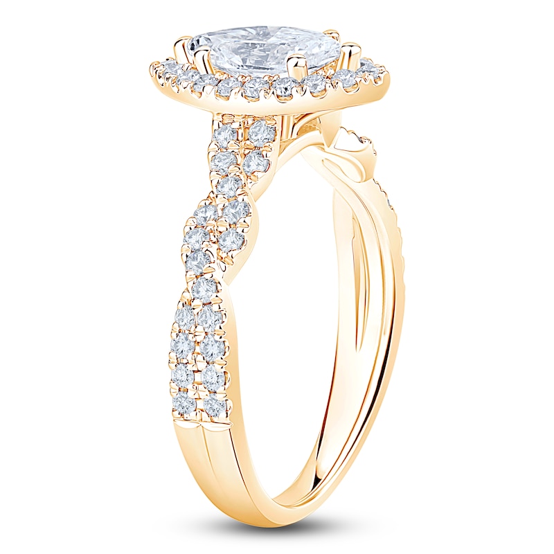 Main Image 2 of Brilliant Moments Certified Marquise-Cut Diamond Halo Engagement Ring 1-1/6 ct tw 14K Yellow Gold