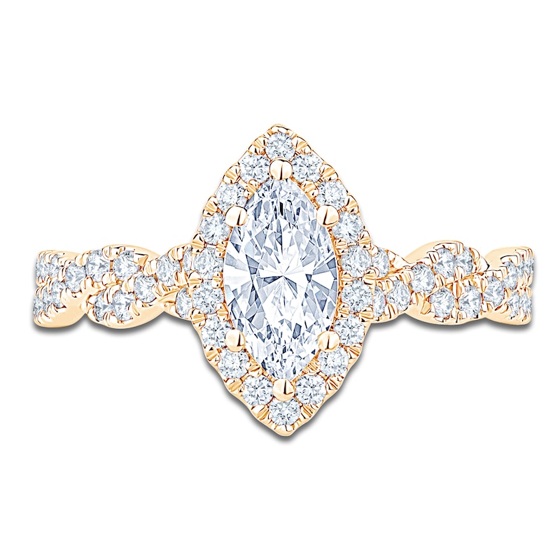 Main Image 3 of Brilliant Moments Certified Marquise-Cut Diamond Halo Engagement Ring 1-1/6 ct tw 14K Yellow Gold