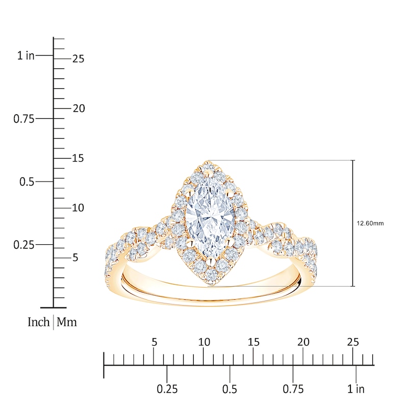 Main Image 5 of Brilliant Moments Certified Marquise-Cut Diamond Halo Engagement Ring 1-1/6 ct tw 14K Yellow Gold