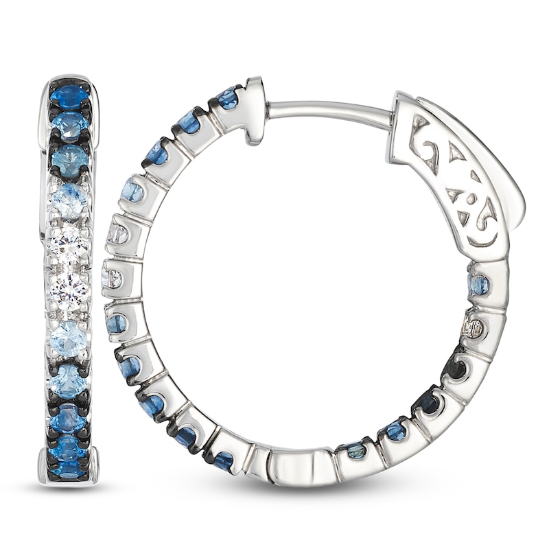Main Image 1 of Le Vian Denim Ombré Sapphire Hoop Earrings 14K Vanilla Gold