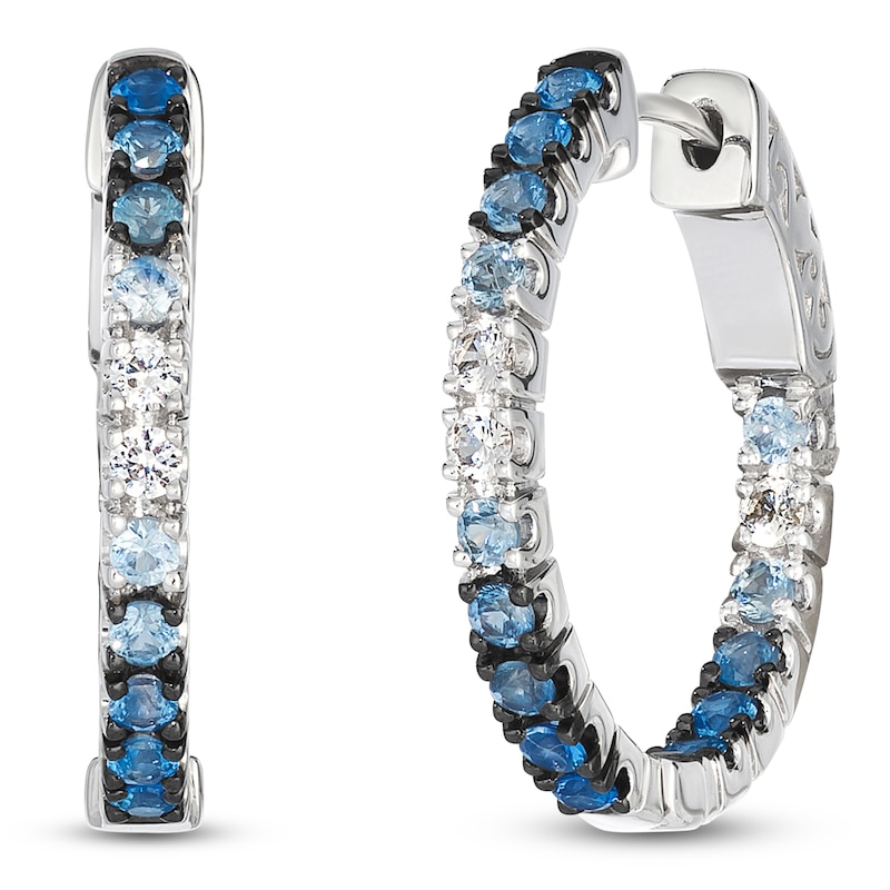 Main Image 2 of Le Vian Denim Ombré Sapphire Hoop Earrings 14K Vanilla Gold