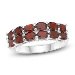 Oval-Cut Natural Garnet Two-Row Ring Sterling Silver