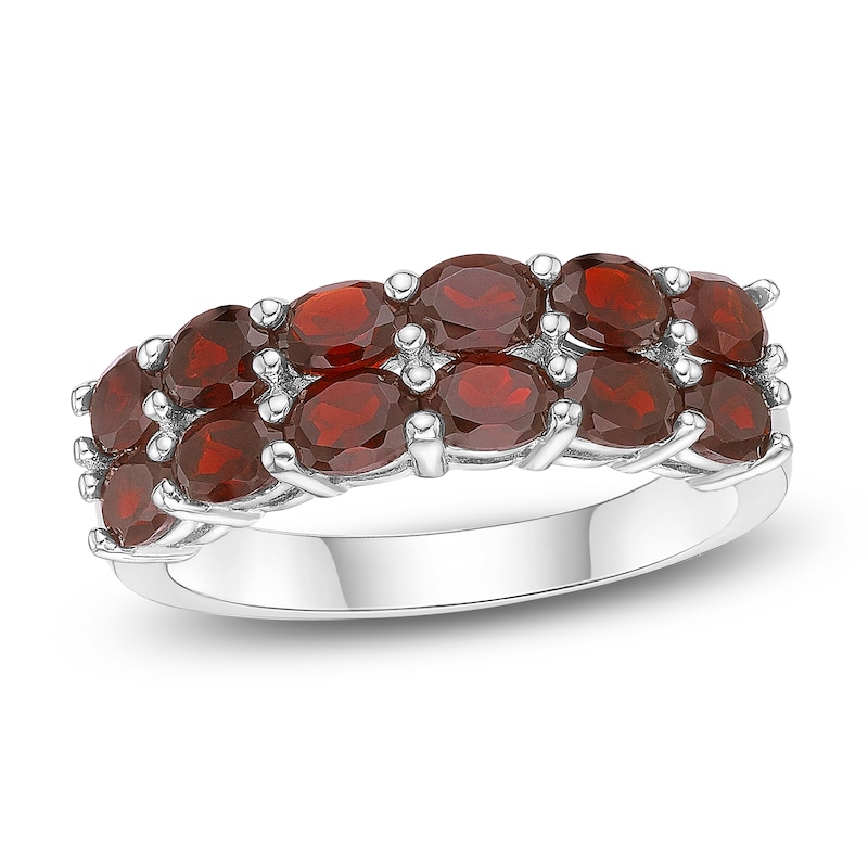 Main Image 1 of Oval-Cut Natural Garnet Two-Row Ring Sterling Silver