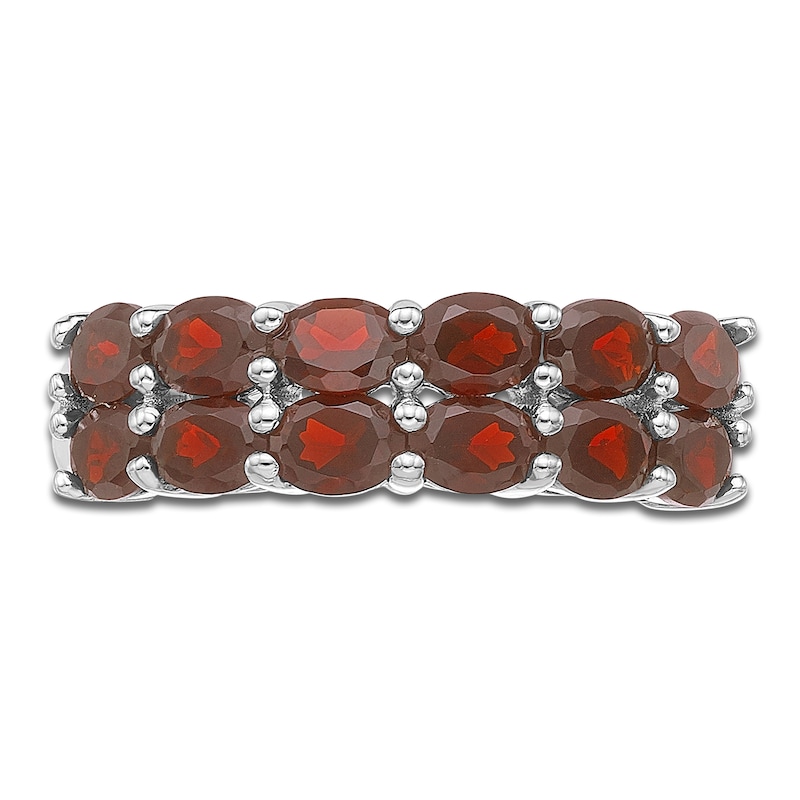 Main Image 3 of Oval-Cut Natural Garnet Two-Row Ring Sterling Silver