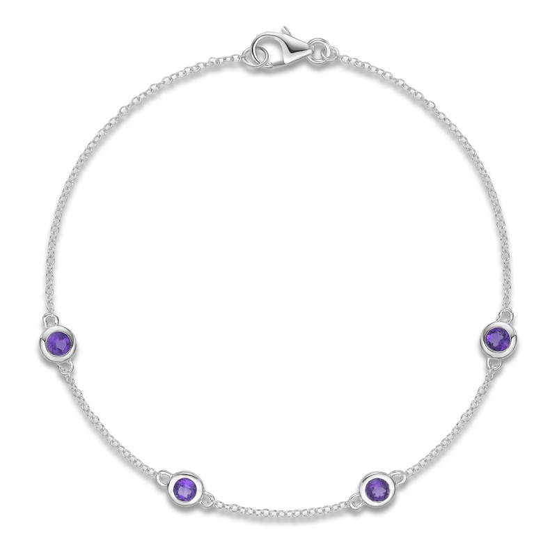 Main Image 1 of Natural Amethyst Bezel-Set Bracelet Sterling Silver 7.25"