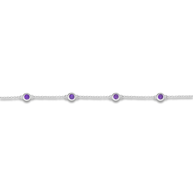 Main Image 3 of Natural Amethyst Bezel-Set Bracelet Sterling Silver 7.25"