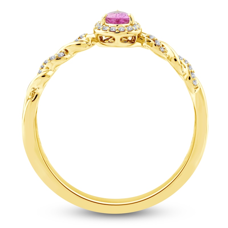 Main Image 2 of Pear-Shaped Natural Pink Sapphire & Diamond Twist Ring 1/15 ct tw 10K Yellow Gold
