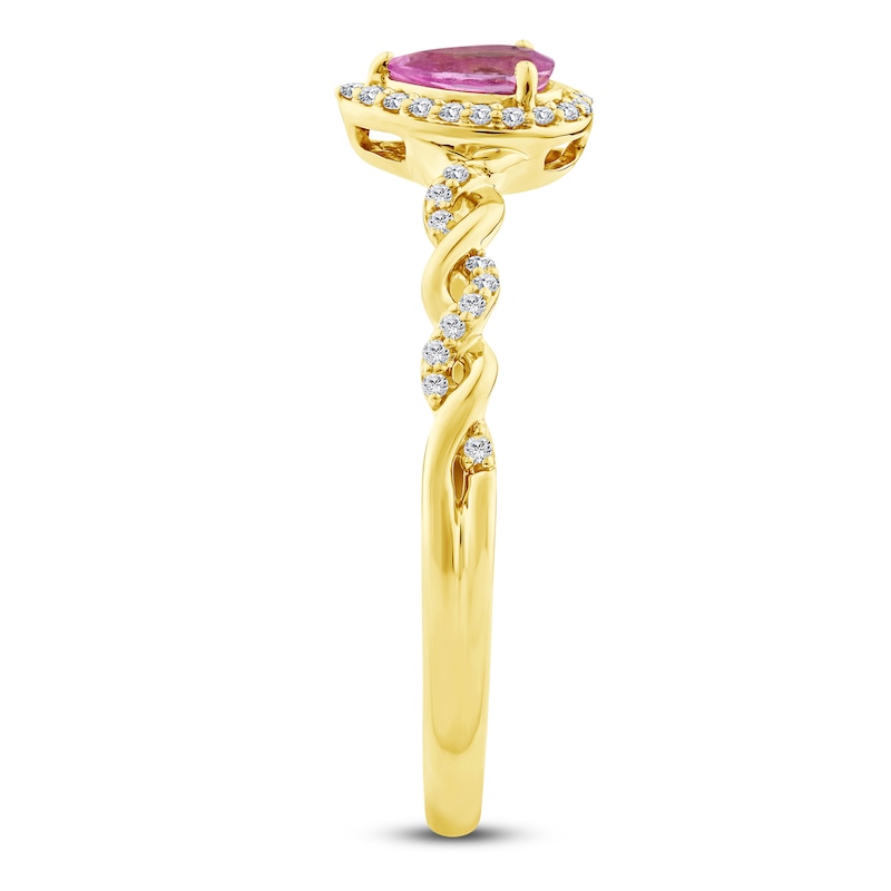 Main Image 3 of Pear-Shaped Natural Pink Sapphire & Diamond Twist Ring 1/15 ct tw 10K Yellow Gold