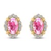 Thumbnail Image 1 of Oval-Cut Natural Pink Sapphire & Diamond Scalloped Halo Stud Earrings 1/15 ct tw 10K Yellow Gold