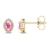 Thumbnail Image 2 of Oval-Cut Natural Pink Sapphire & Diamond Scalloped Halo Stud Earrings 1/15 ct tw 10K Yellow Gold