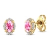 Thumbnail Image 3 of Oval-Cut Natural Pink Sapphire & Diamond Scalloped Halo Stud Earrings 1/15 ct tw 10K Yellow Gold