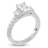 Thumbnail Image 2 of Certified Emerald & Shield-Cut Lab-Grown Diamond Three-Stone Ring 2 ct tw 14K White Gold