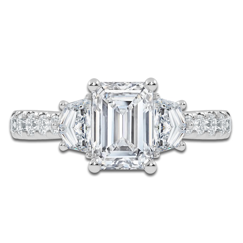 Main Image 3 of Certified Emerald & Shield-Cut Lab-Grown Diamond Three-Stone Ring 2 ct tw 14K White Gold