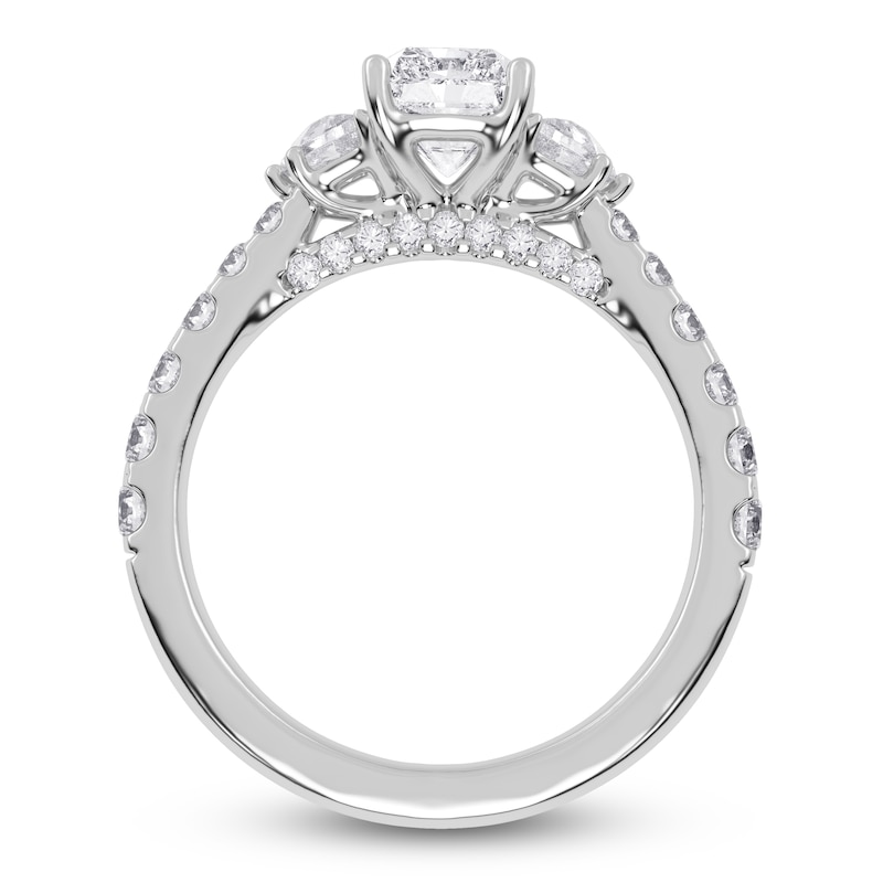 Main Image 4 of Certified Emerald & Shield-Cut Lab-Grown Diamond Three-Stone Ring 2 ct tw 14K White Gold