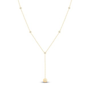 Jared Signature Mini Bezel Collection Diamond Station Y-Drop Necklace 3/8 ct tw 14K Yellow Gold 18"