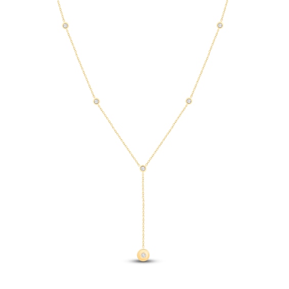 Jared Signature Mini Bezel Collection Diamond Station Y-Drop Necklace 3/8 ct tw 14K Yellow Gold 18"