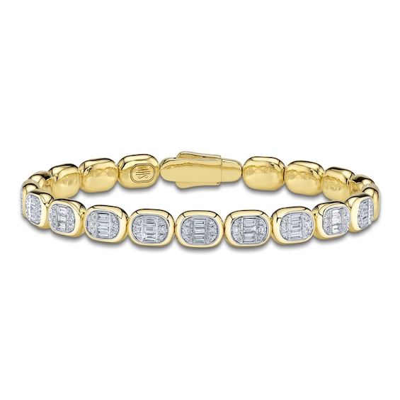 Shy ICON Lumeria Baguette & Round-Cut Multi-Diamond Pillow Link Bangle Bracelet 1 ct tw 14K Yellow Gold B22001075V4ZS