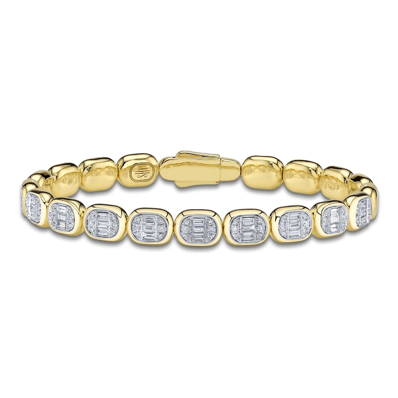 Main Image 1 of Shy ICON Lumeria Baguette & Round-Cut Multi-Diamond Pillow Link Bangle Bracelet 1 ct tw 14K Yellow Gold B22001075V4ZS