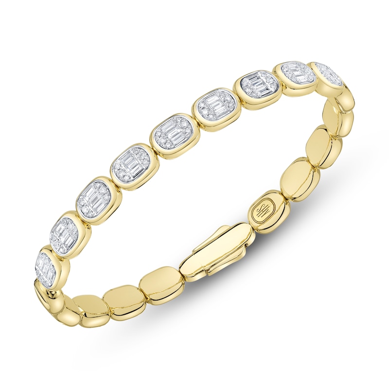 Main Image 2 of Shy ICON Lumeria Baguette & Round-Cut Multi-Diamond Pillow Link Bangle Bracelet 1 ct tw 14K Yellow Gold B22001075V4ZS