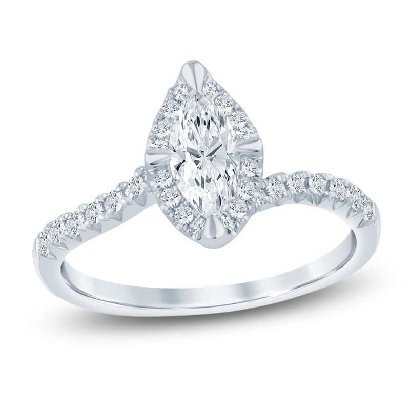 Main Image 1 of Certified Marquise-Cut Lab-Grown Diamond Halo Engagement Ring 3/4 ct tw 14K White Gold