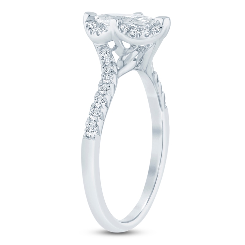Main Image 2 of Certified Marquise-Cut Lab-Grown Diamond Halo Engagement Ring 3/4 ct tw 14K White Gold