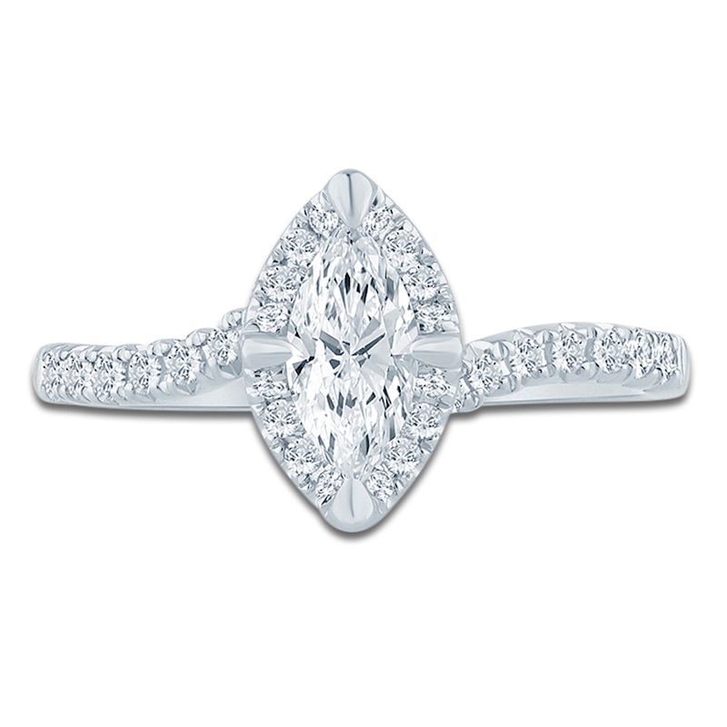Main Image 3 of Certified Marquise-Cut Lab-Grown Diamond Halo Engagement Ring 3/4 ct tw 14K White Gold