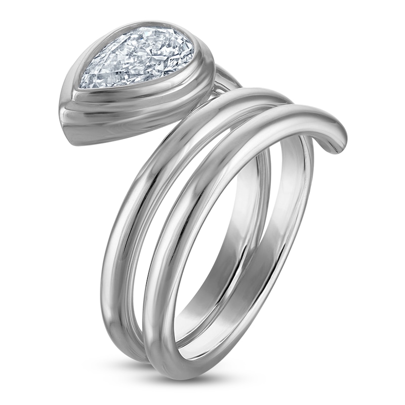 Main Image 2 of Jared Signature Pear-Shaped Lab-Grown Diamond Solitaire Bezel-Set Wrap Ring Sterling Silver (VS2/F)